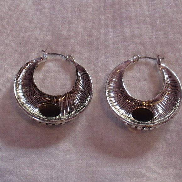 CRESCENT Moon Cutout Hoop Earrings Amber Boho Jewelry - Picture 2 of 3